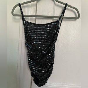 Nasty Gal Tops | Backless Silver Bodysuit | Color: Black/ silver| Size: 6 |